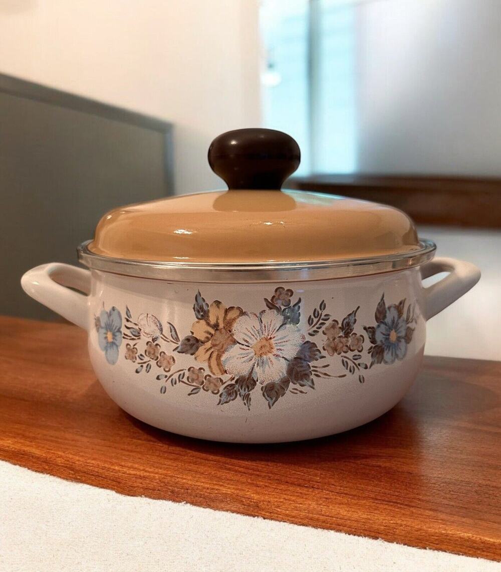 Vintage Johann Haviland Crowning Spring Bouquet Porcelain Enamel Pot/Lid Retro